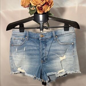 Celebrity Pink Light Blue Distressed Denim Jean Shorts